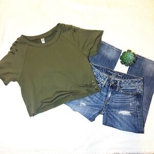 Green Alternative Apparel Distressed Crop Top Size Large